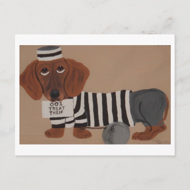 Dachshund Treat Thief Jailbird Postcard (Front)