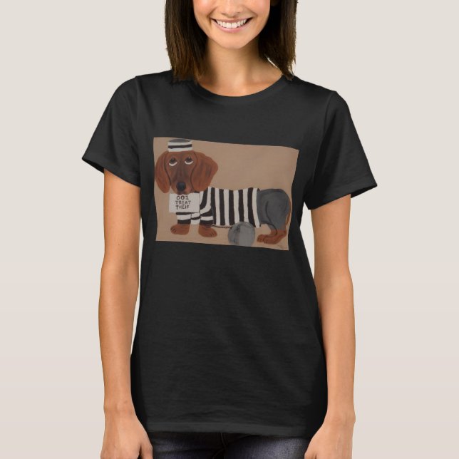 Dachshund Treat Thief Jailbird T-Shirt (Front)