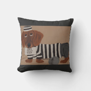 Dachshund Treat Thief Jailbird Throw Pillow