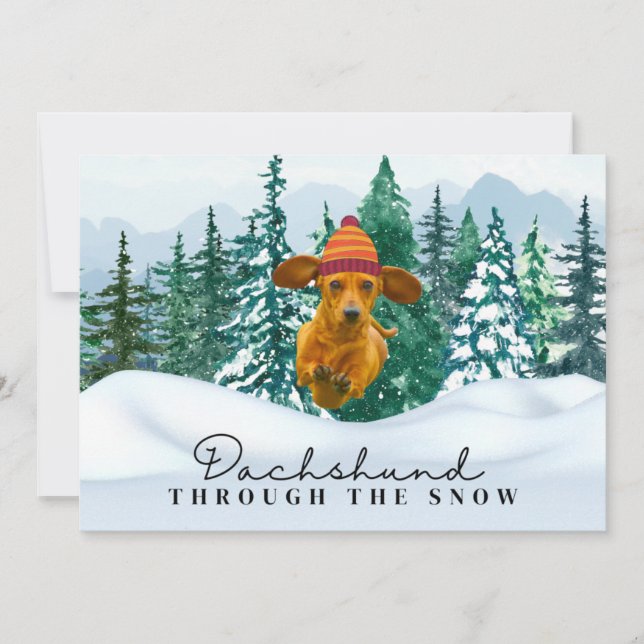 Dachshund Trough the Snow Christmas Fun Dog  Holiday Card (Front)