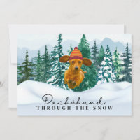 Dachshund Trough the Snow Christmas Fun Dog  Holiday Card