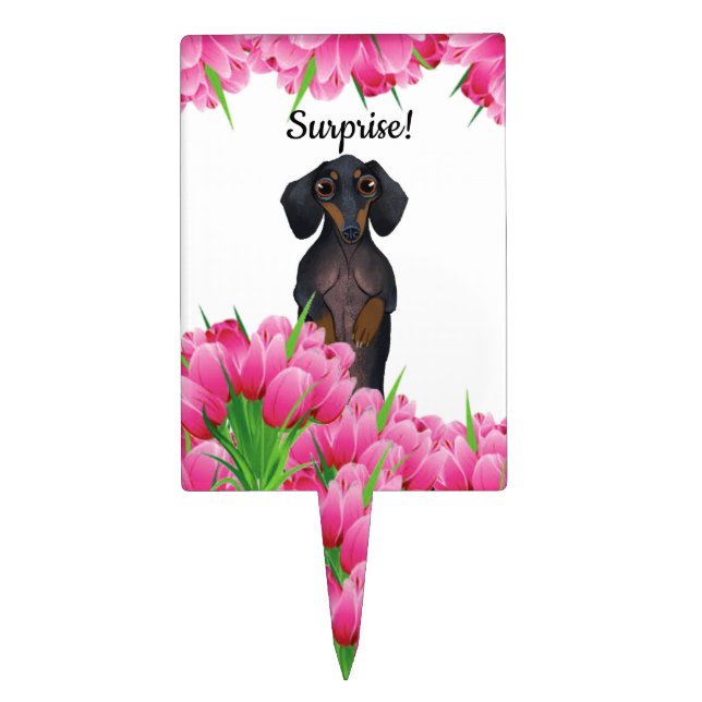 Dachshund Tulip Cake Pick Topper (Front)
