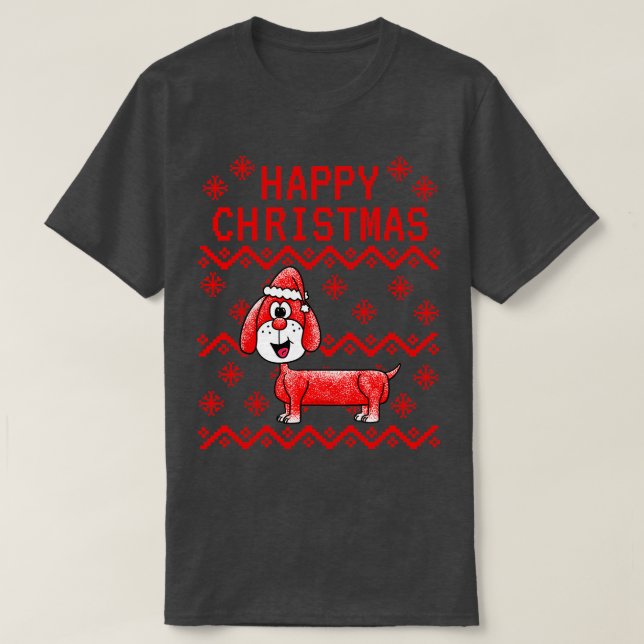 Dachshund Ugly Christmas Dog Lover T-Shirt (Design Front)