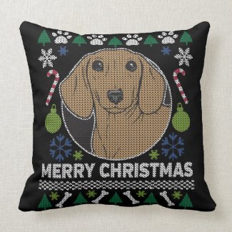 Dachshund Ugly Christmas Sweater Dog Design Throw Pillow