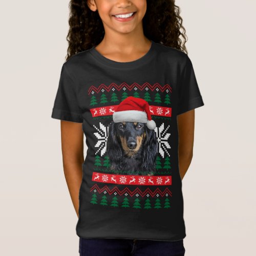 Dachshund Ugly Christmas Sweater Style Santa Hat D