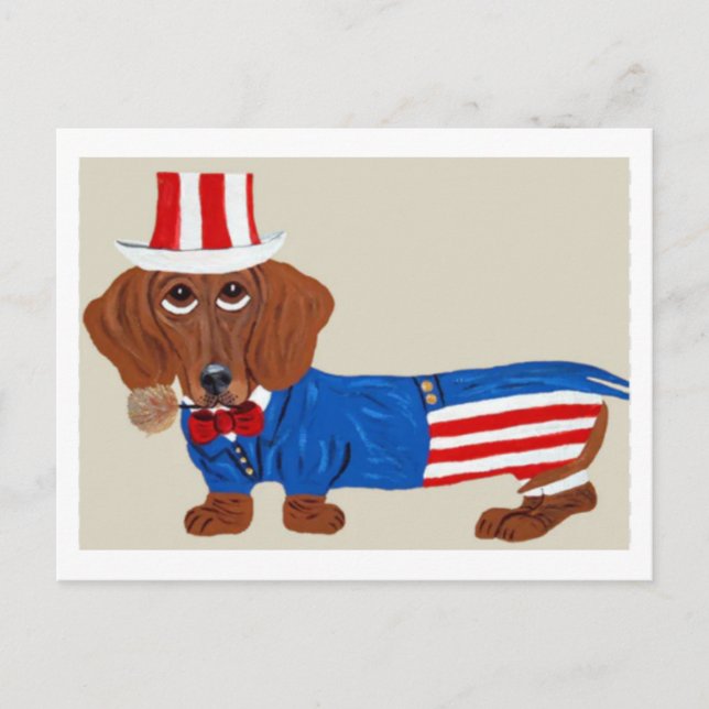 Dachshund Uncle Sam Invitation Postcard (Front)