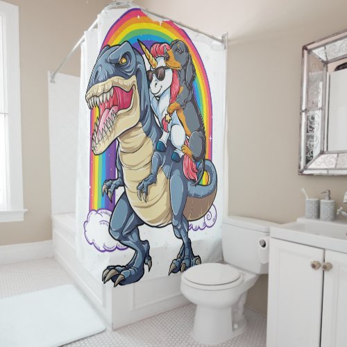 Dachshund Unicorn Dinosaur T Rex T  Kids Girls Rai Shower Curtain