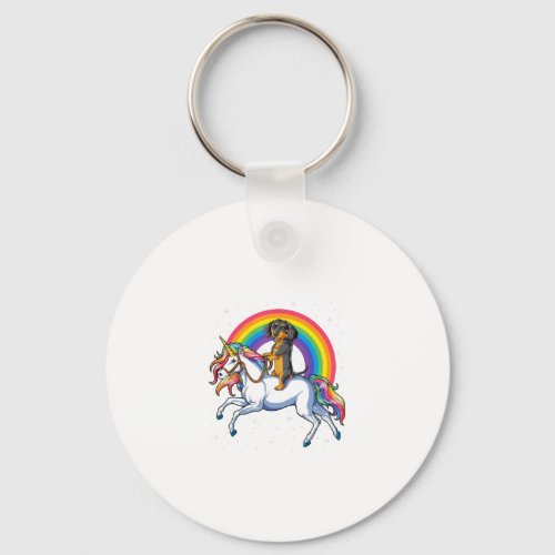 Dachshund Unicorn Girls Space Galaxy Rainbow Dog Keychain