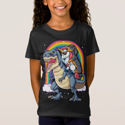 Dachshund Unicorn Riding Dinosaur T rex Gifts Wome T_Shirt