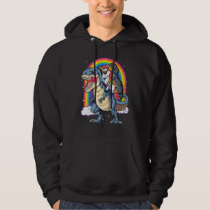 Dachshund Unicorn Riding Dinosaur T Rex Girls Rai Hoodie