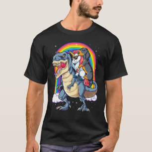 Dachshund Unicorn Riding Dinosaur T Rex Girls Rai T-Shirt