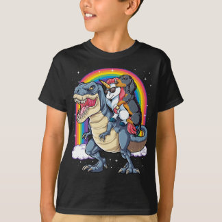 Dachshund Unicorn Riding Dinosaur T-rex T-Shirt