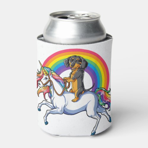 Dachshund Unicorn T shirt Girls Space Galaxy Rainb Can Cooler