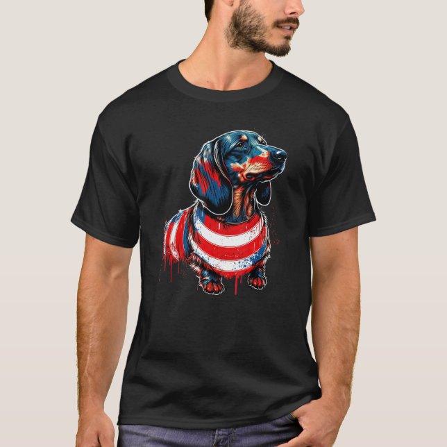Dachshund USA patriotic US Flag Gifts Dog Lover_7 T-Shirt (Front)