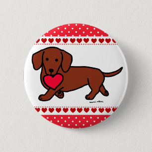 Dachshund Valentine Cartoon Button