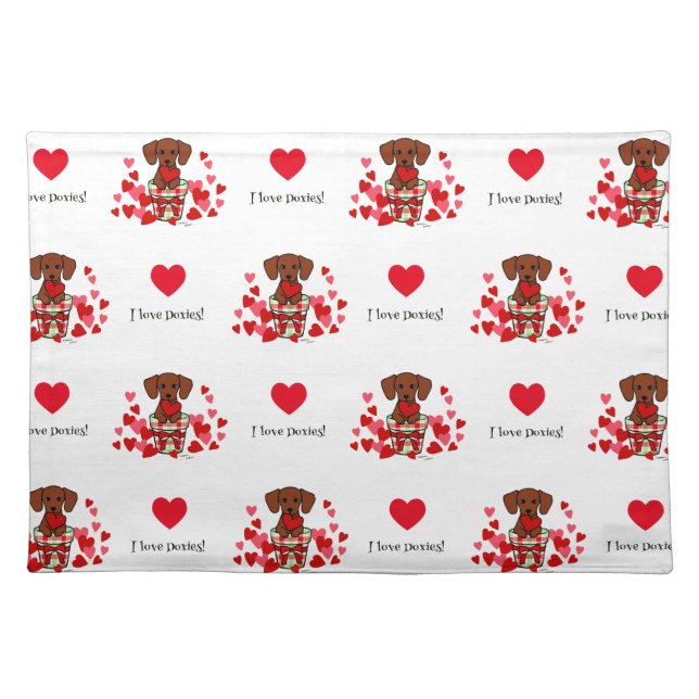 Dachshund Valentine Cartoon Cloth Placemat (Front)