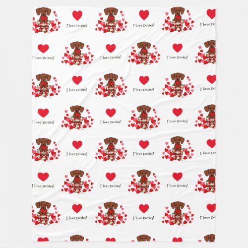 Dachshund Valentine Cartoon Fleece Blanket