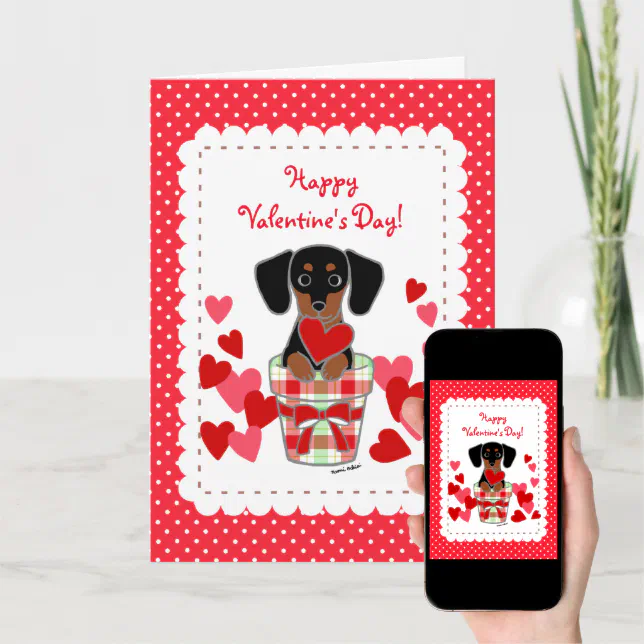 Dachshund Valentine Cartoon Holiday Card | Zazzle