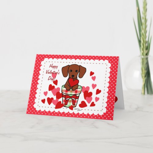 Dachshund Valentine Cartoon Holiday Card