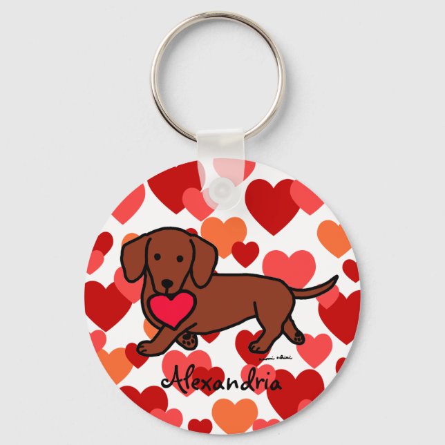 Dachshund Valentine Cartoon Keychain (Front)