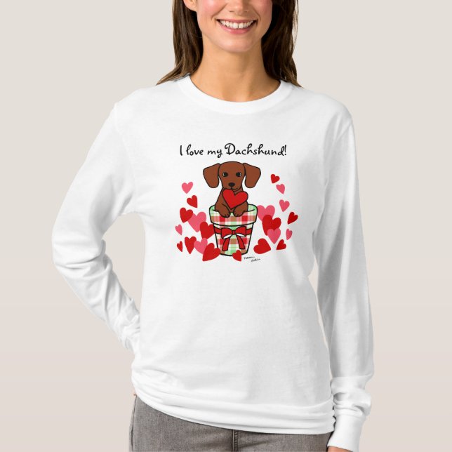Dachshund Valentine Cartoon T-Shirt (Front)