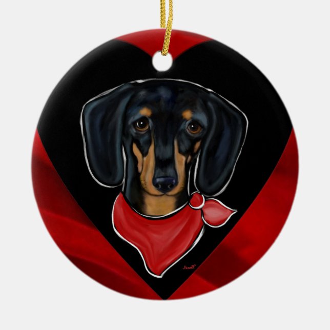 Dachshund Valentine Ceramic Ornament (Front)