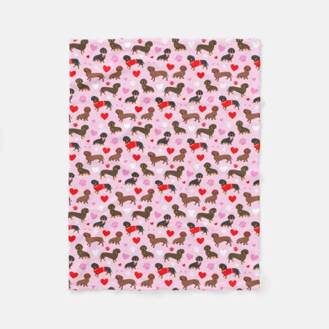 Dachshund Valentine Fleece Blanket (Front)