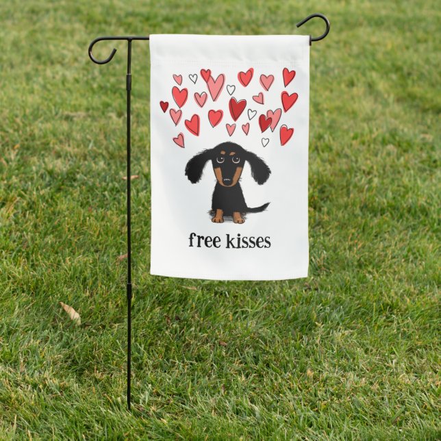 Dachshund Valentine Free Kisses Cute Dog Garden Flag (In SItu)