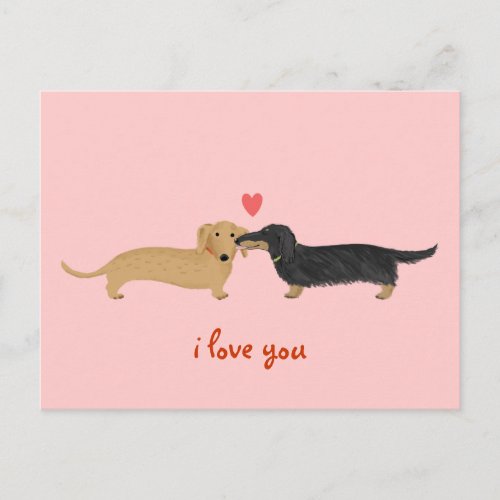 Dachshund Valentine Kiss Cute Wiener Dogs Love Holiday Postcard