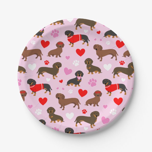 Dachshund Valentine Paper Plates (Front)