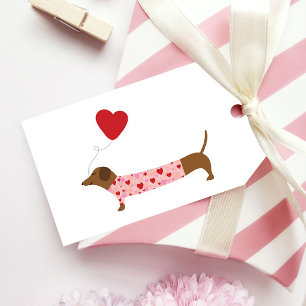 Dachshund Valentine, Valentine's Day Pink and Red Gift Tags