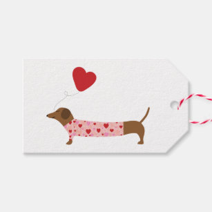Dachshund Valentine, Valentine's Day Pink and Red Gift Tags