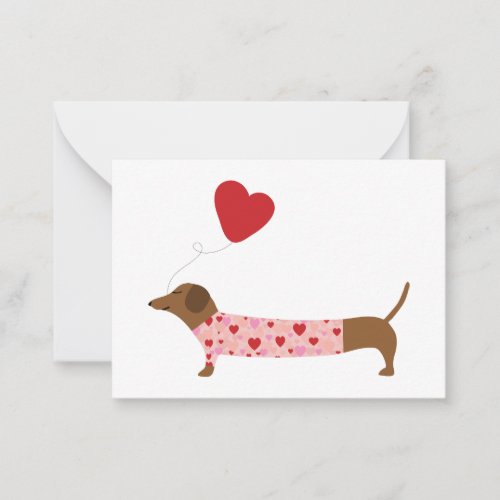 Dachshund Valentine Valentines Day Pink and Red Note Card