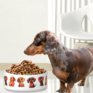 Dachshund Valentine Watercolor with Red Heart  Bowl