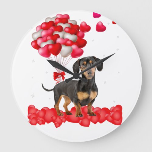 Dachshund Valentines Day Out Heart Dog Lover Large Clock