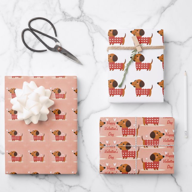 Dachshund Valentine's Day  Wrapping Paper Sheets (Front)