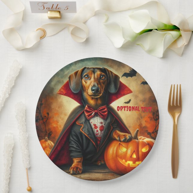 Dachshund Vampire Halloween Paper Plates (Wedding)