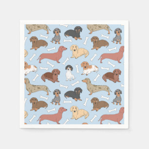 dachshund variety pattern in blue napkins