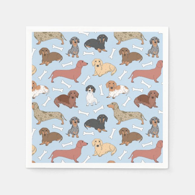 dachshund variety pattern in blue napkins (Front)