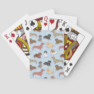 dachshund variety pattern in blue poker cards