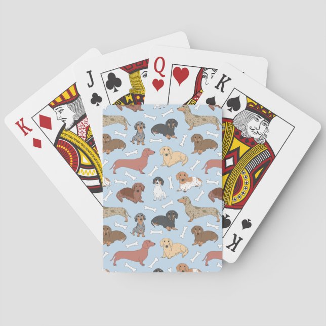 dachshund variety pattern in blue poker cards (Back)