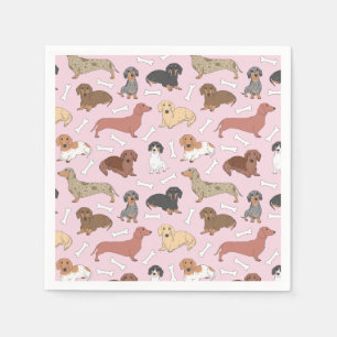 dachshund variety pattern in pink napkins