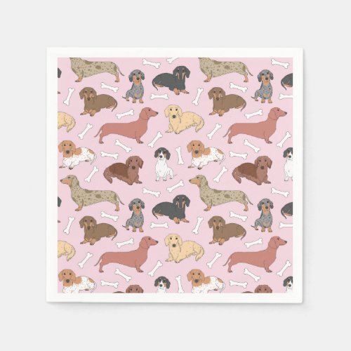 dachshund variety pattern in pink napkins