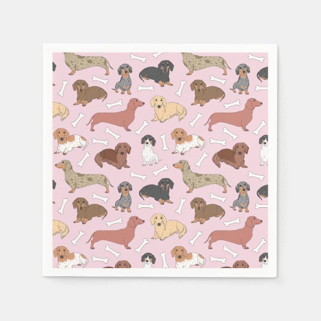dachshund variety pattern in pink napkins (Front)