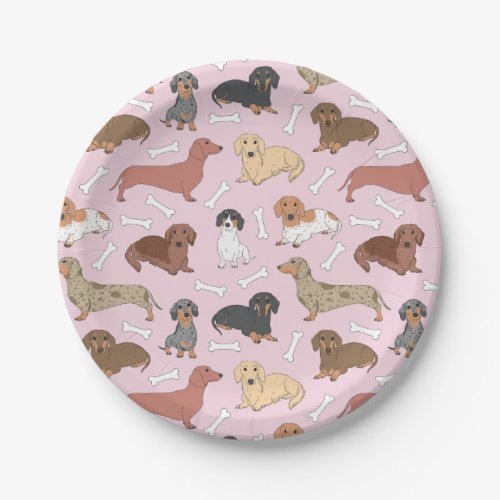 dachshund variety pattern in pink paper plates