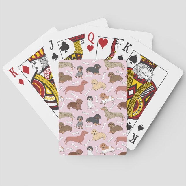 dachshund variety pattern in pink poker cards (Back)