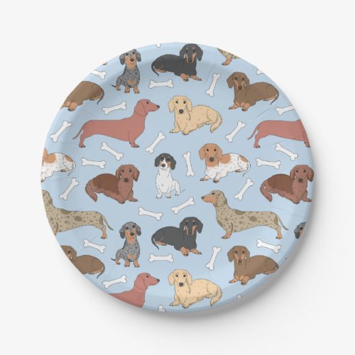 dachshund variety pattern paper plates
