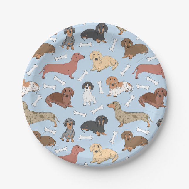 dachshund variety pattern paper plates (Front)