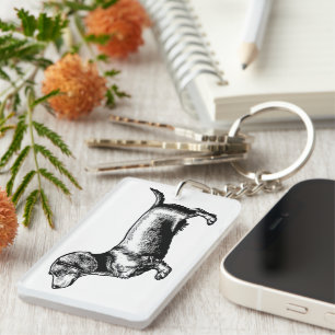 Dachshund Vintage Engraving Illustration Keychain