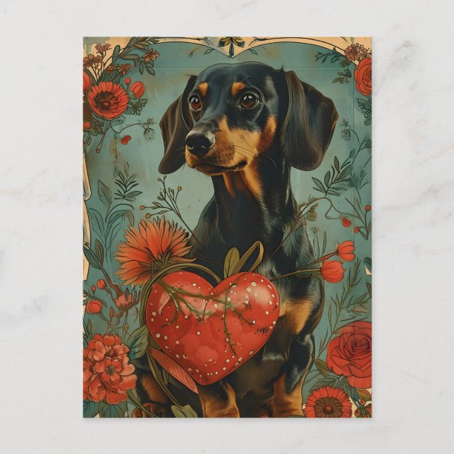 Dachshund Vintage Valentine's Day  Postcard (Front)